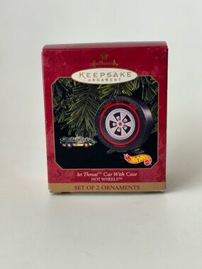 HALLMARK Keepsake Ornament Hot Wheels 1999 Jet Threat Car with Case set of 2